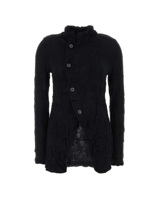 Y's Yohji Yamamoto Black Crinkled-Finish Asymmetric-Fastening Cardigan
