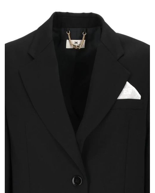 Elisabetta Franchi Black Pocket-Square-Detail Single-Breasted Blazer