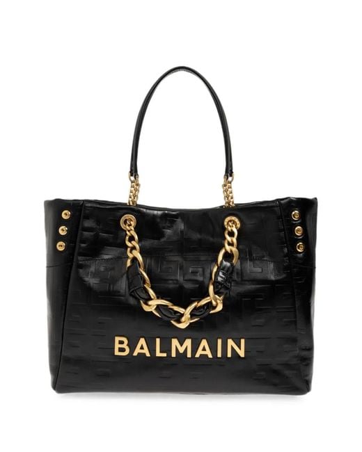 Balmain Black Shopper Mit Monogrammmuster