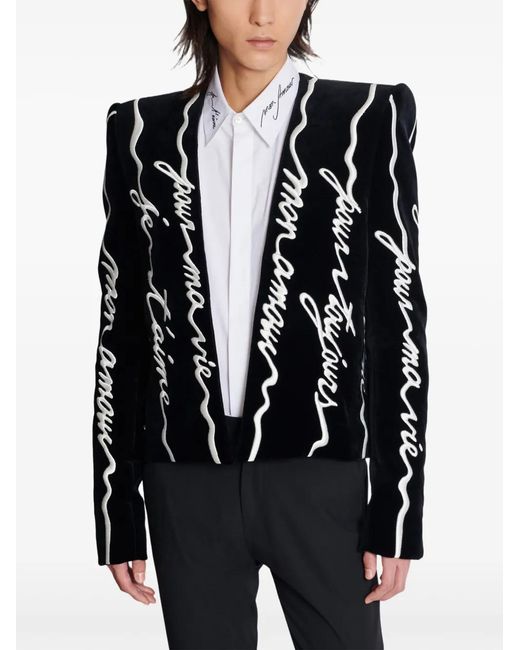 Balmain Black Spencer Embroidered Blazer for men
