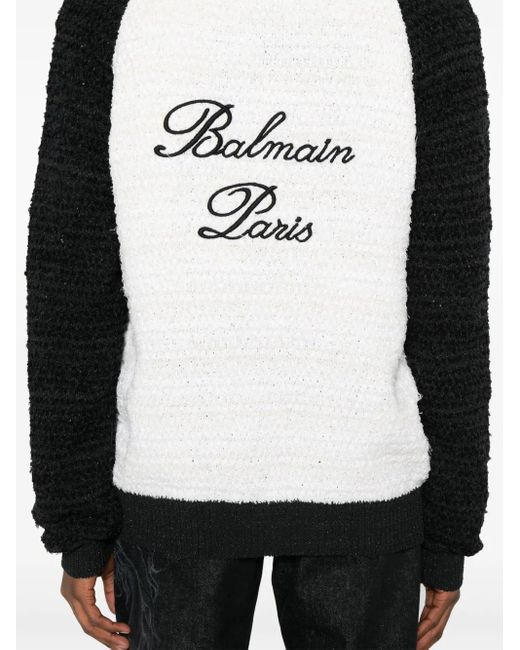 Balmain Black Colour-Block Bouclé Cardigan for men