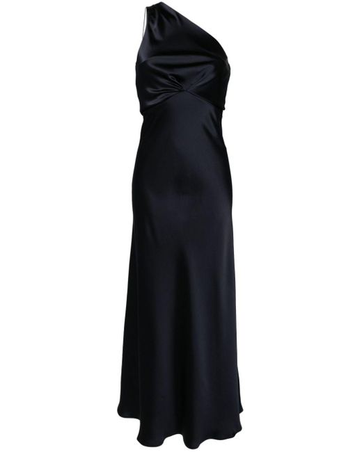 Blanca Vita Black One-shoulder Satin Gown