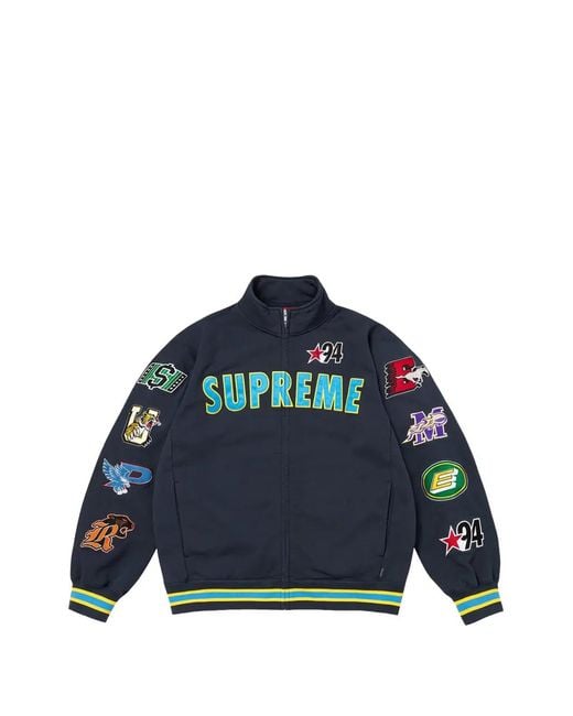 Supreme Blue Logo-Patch Zip-Up Sweatshirt for men