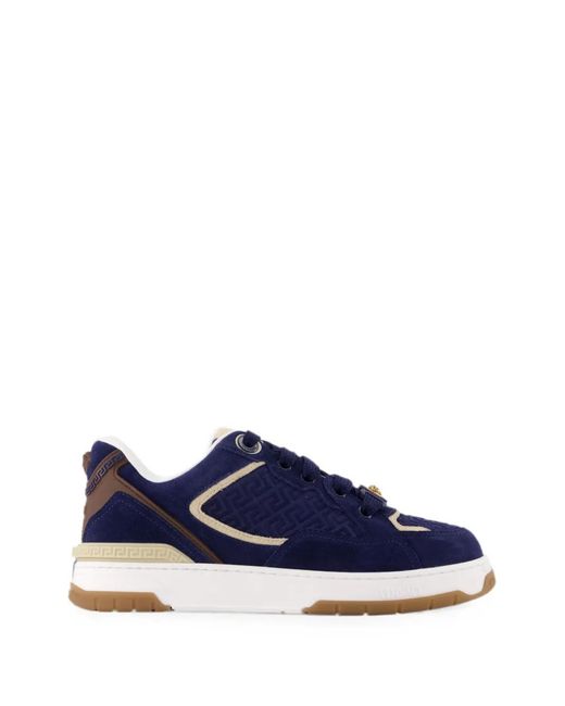 Versace Blue Biggie Greca-Pattern Suede Sneakers for men
