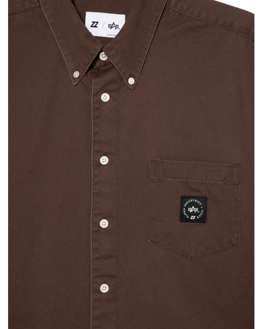 Izzue Brown Logo-Patch Shirt for men
