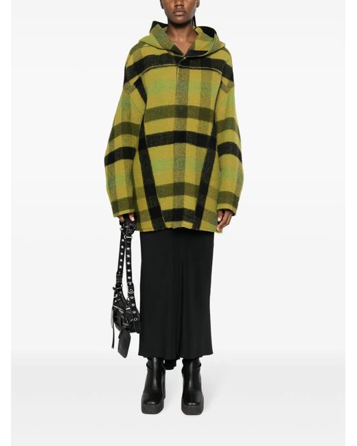 Rick Owens Green Checked Hooded Wool Jacket