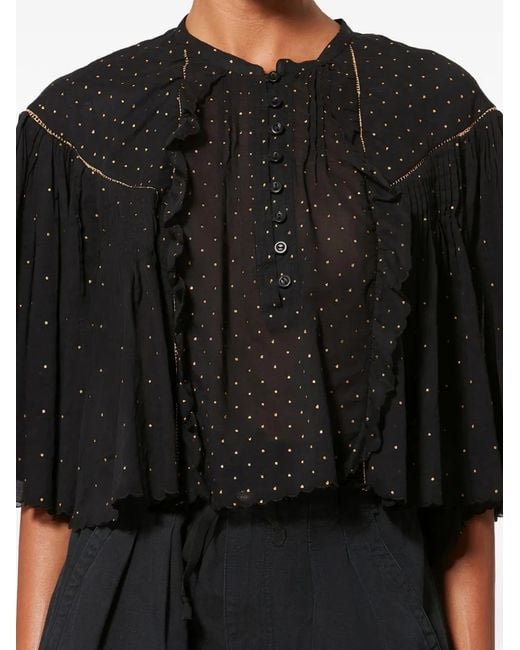 Isabel Marant Black Veenia Embellished Cropped Cotton Top