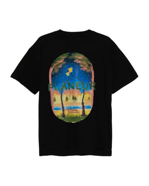 flâneur Black Lanterns Of Love Graphic-Print Cotton T-Shirt for men
