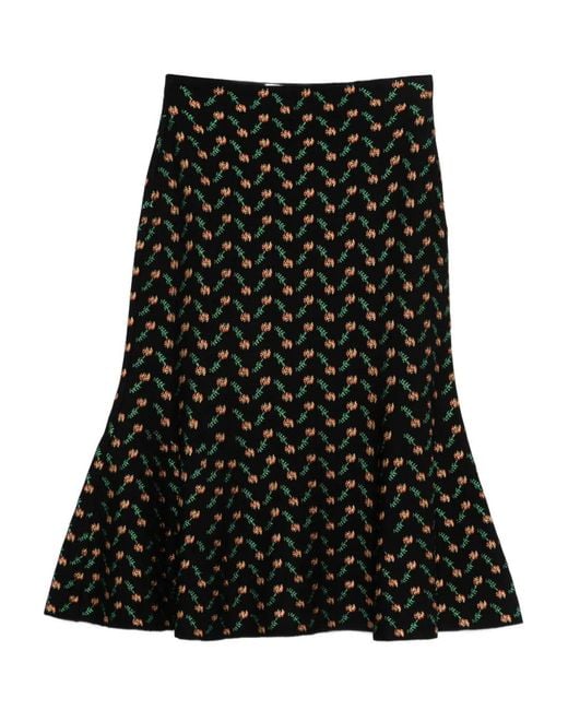 McQueen Black Floral Jacquard Midi Skirt