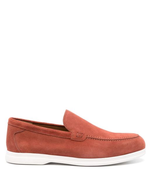 Doucal's Red Almond Suede Loafers for men