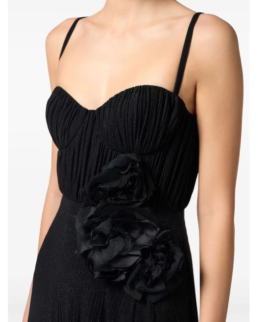 Elisabetta Franchi Black Carpet Lurex Jersey Dress With Embroidered Flower