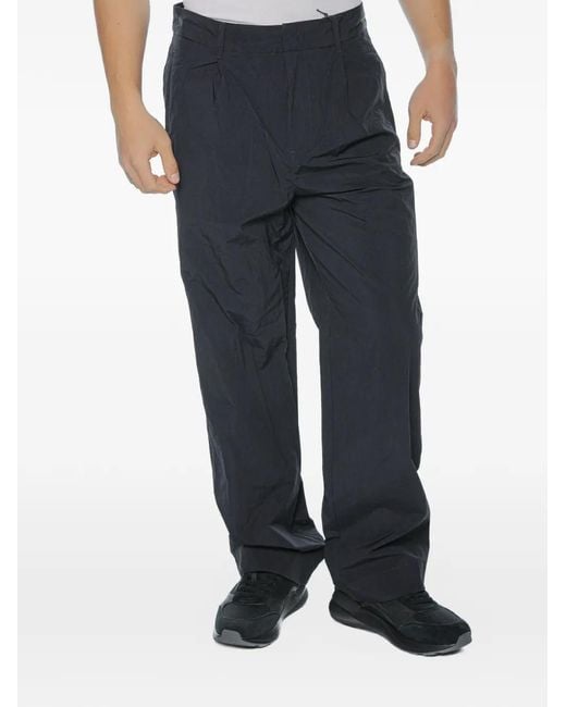ARMANI EXCHANGE Blue Pleated-Front Crinkled Trousers for men