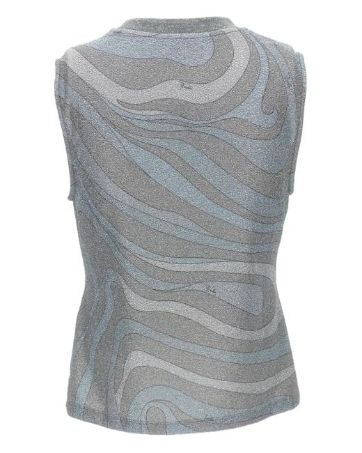 Emilio Pucci Gray Abstract-Motif Sleeveless Top