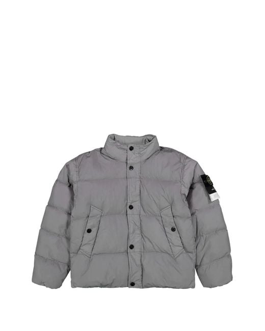 Stone Island Gray Garment Dyed Crinkle Reps Ny Down Jacket With Wind Resistance for men