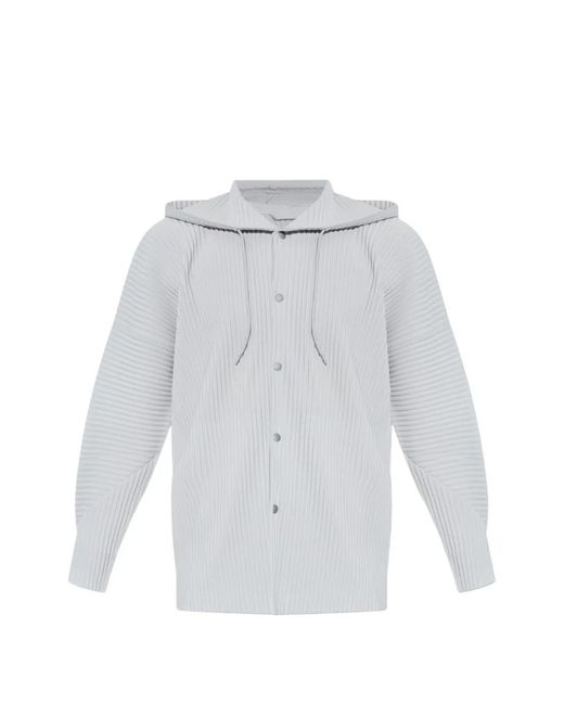 Homme Plissé Issey Miyake White Hooded Pleated Jacket for men