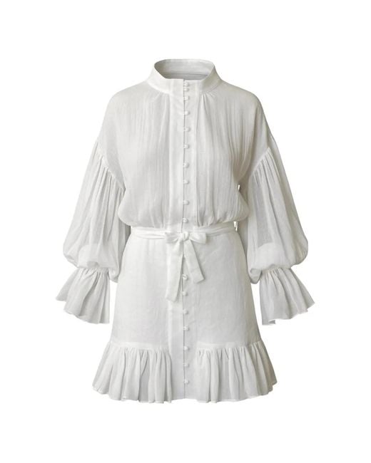 SOFIA ERHAN White Ammoudi Ruffled Balloon-Sleeve Mini Dress