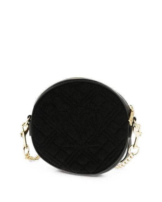 Moschino Black Heart-Shaped Pocket Round Mini Crossbody Bag