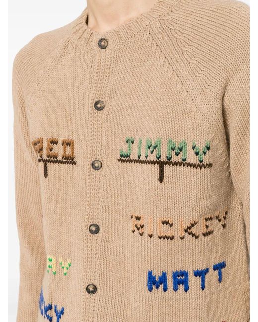 Bode Natural Embroidered Wool Cardigan for men