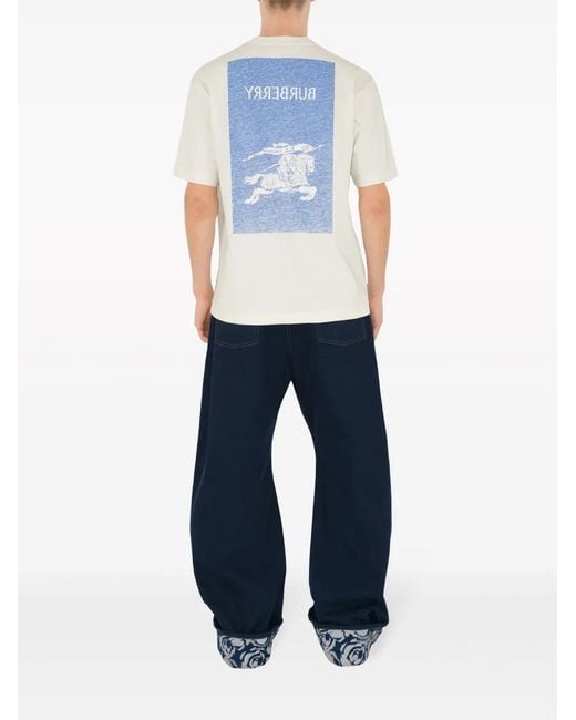 Burberry White Equestrian Knight Cotton T-Shirt for men