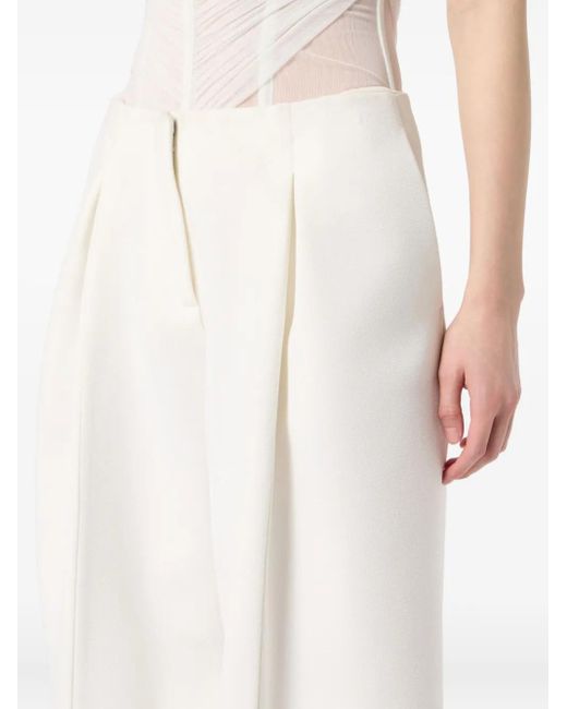 Blumarine White Pleated Wide-Leg Trousers