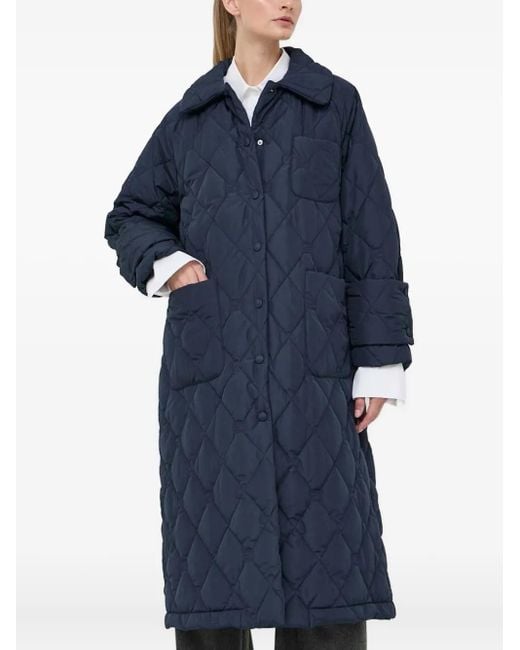 Beatrice B. Blue Quilted Diamond-Pattern Coat