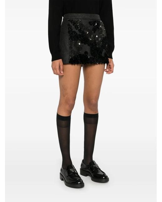 Plan C Black Sequined Mélange-Effect Mini Skirt