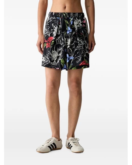Adidas Black X Farm Rio Floral-Print Side-Stripe Shorts