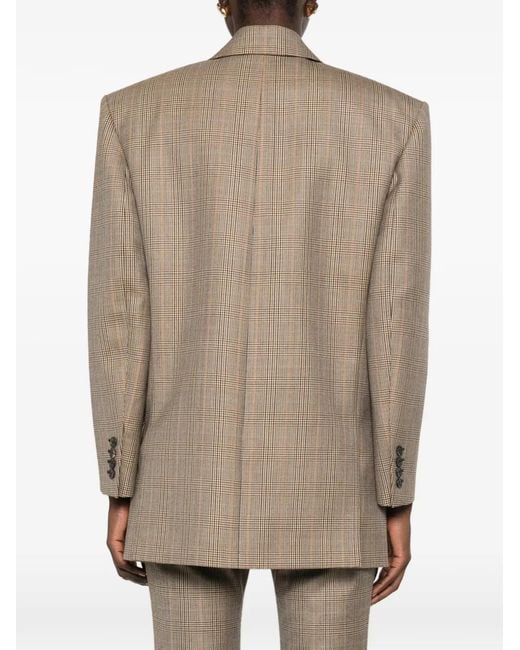 Saint Laurent Natural Check-Pattern Double-Breasted Blazer