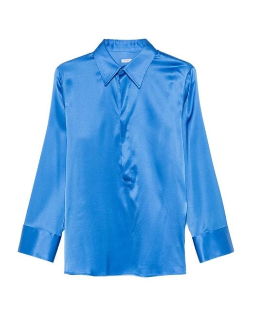 Covert Blue Point-Collar Blouse