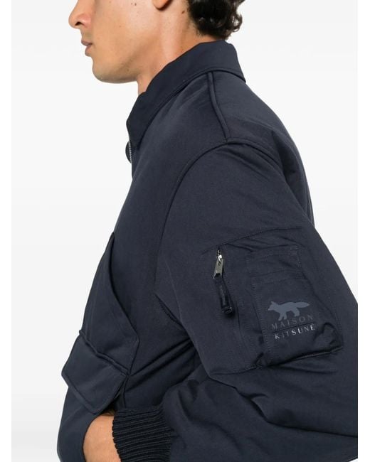 Maison Kitsuné Blue Logo-Patch Bomber Jacket for men