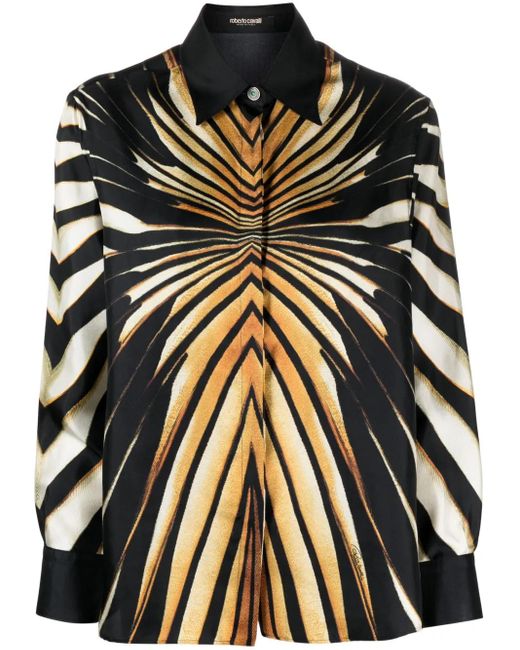Roberto Cavalli Black Abstract-Pattern Print Silk Shirt