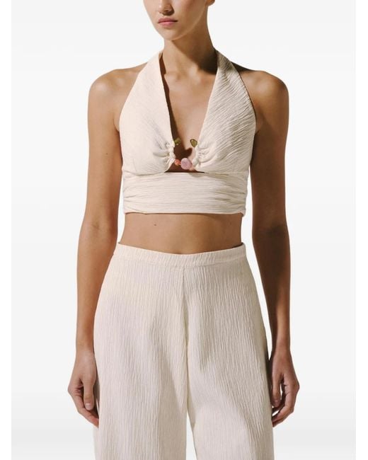 Baobab White Louise Bead-Embellished Halterneck Tank Top