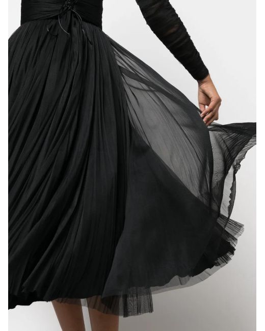 Ana Radu Black V-Neck Long-Sleeve Midi Dress