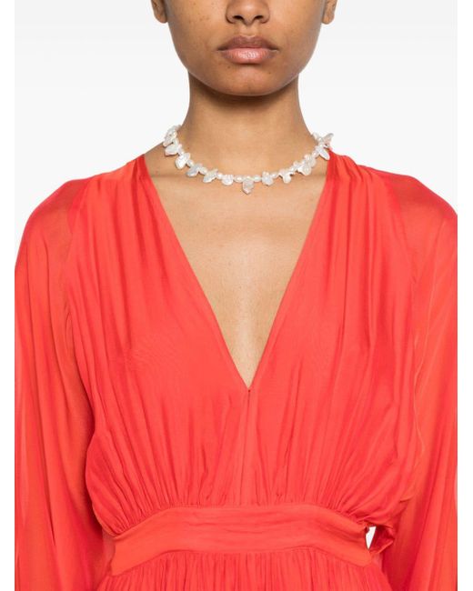 Seventy Red V-neck Belted Maxi Dress