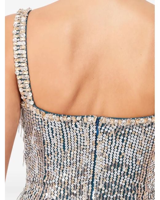 Jenny Packham Gray Tina Sequin Fringe Mini Dress