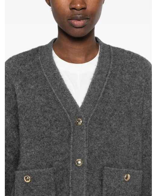 Maje Gray Button-Up Patch-Pocket Cardigan