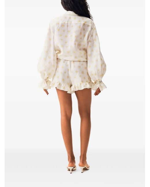 Sleeper White Ruffled Floral-Print Shorts