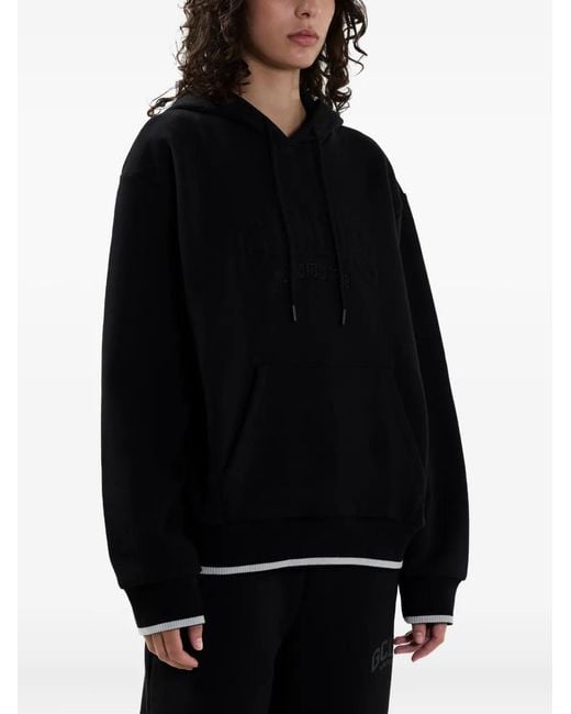 Gcds Black Logo-Embossed Hoodie