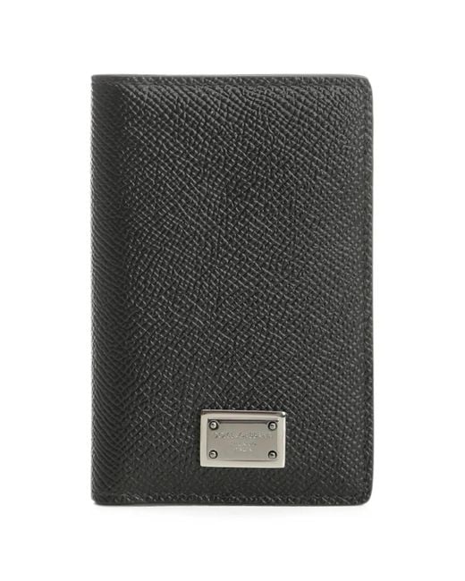 Dolce & Gabbana Black Dauphine-Print Calfskin Bifold Card Holder for men