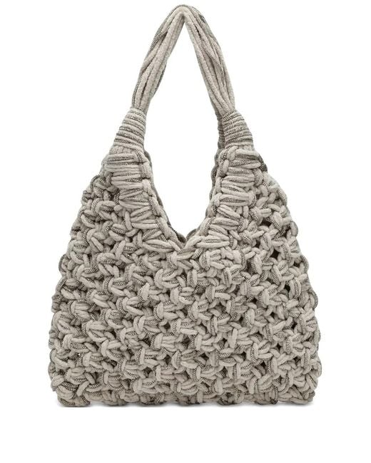 HIBOURAMA Gray Vannifique Crystal-Embellished Velvet Tote Bag