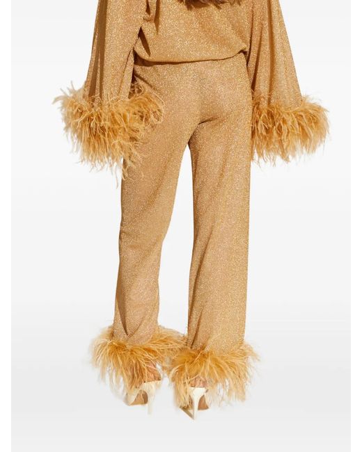 Oseree Natural Feather-Trim Trousers