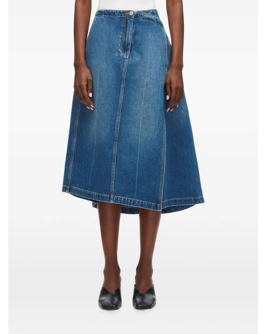 3.1 Phillip Lim Blue Asymmetrical-Hem Denim Midi Skirt