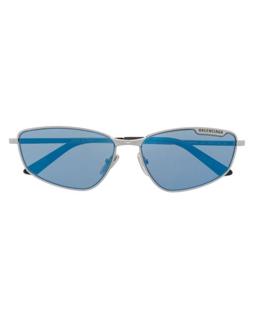 Balenciaga Blue Logo-engraved Rectangular-frame Sunglasses