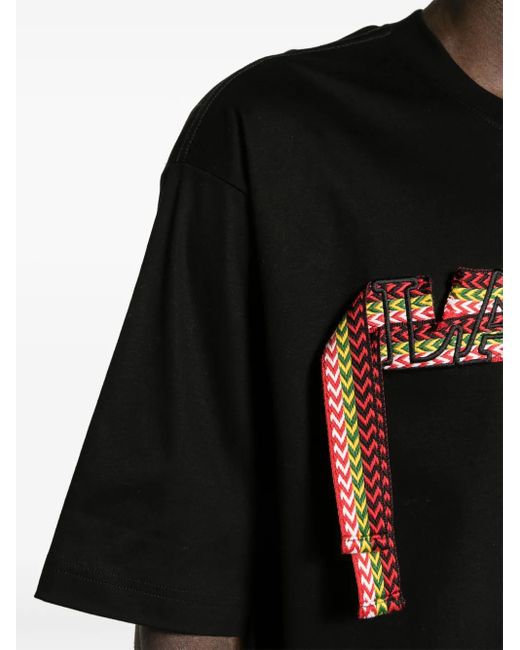 Lanvin Black Curb Lace-detailed Cotton T-shirt for men