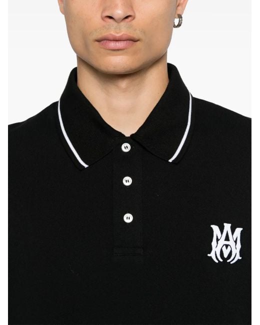 Amiri Black Polo Piqué Logo for men