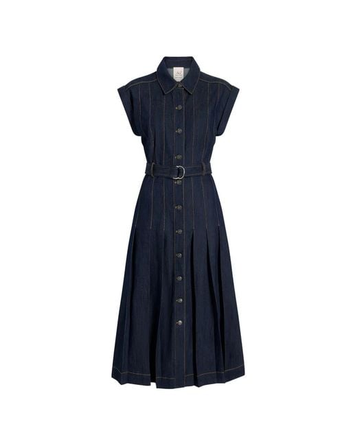 Cinq À Sept Blue Robe Mi-Longue Plissée Karter À Taille Ceinturée
