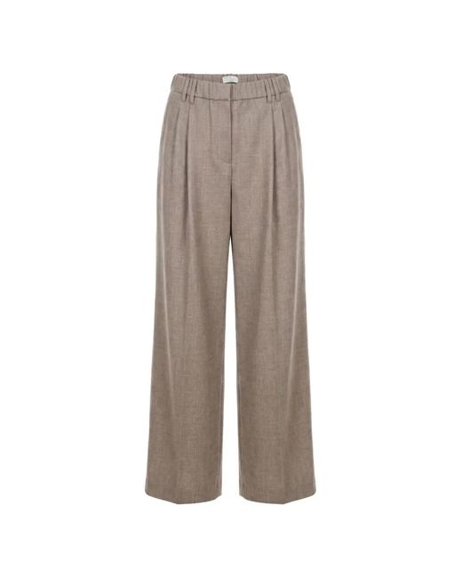Brunello Cucinelli Natural Pleated Wide-Leg Trousers