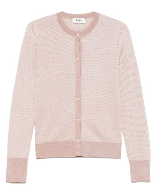 Cardigan À Motif Ff En Jacquard Fendi en coloris Pink