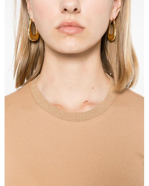 Fabiana Filippi Natural Knit-Collar T-Shirt