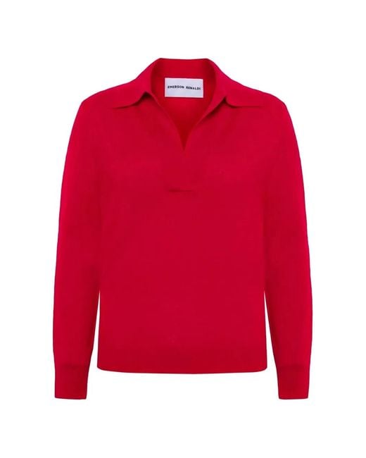EMERSON RENALDI Red Deep Polo-Collar Long-Sleeve Cashmere Sweater